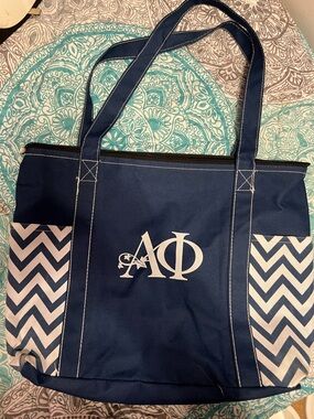 Alpha Phi Navy Chevron Tote Bag
